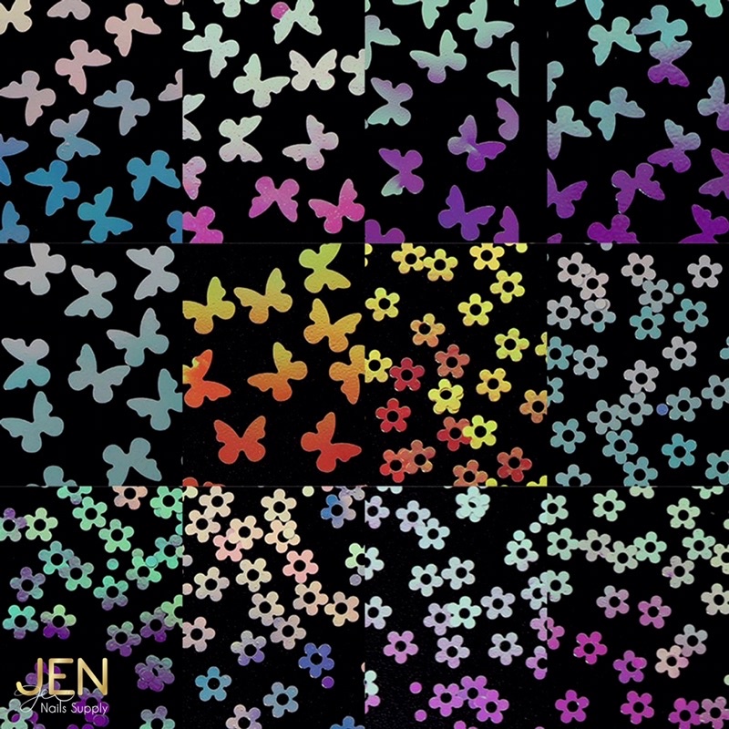 Sequin nhũ kim tuyến hoa và bướm-phụ kiện nail móng