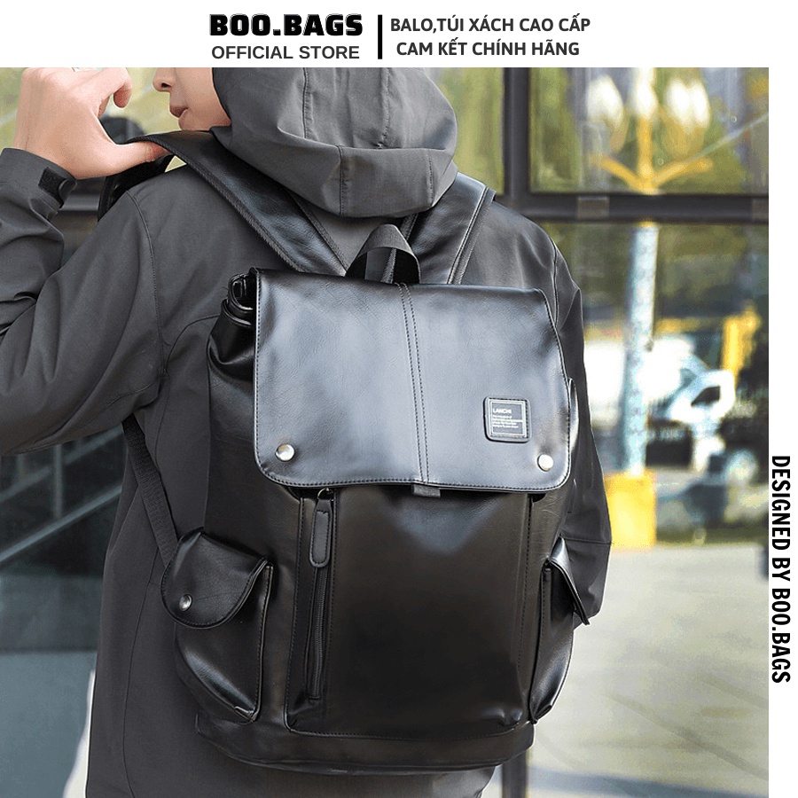 Balo Da Nam - Nữ Đi Học, Balo Size Lớn Nắp Gập Nam Nữ Dây Rút Laptop Boobags Boo005