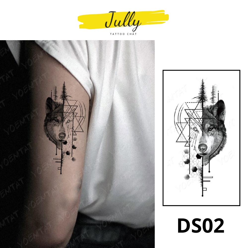 HÌnh xăm dán chó sói mini JULLY Tattoo chất, miếng dán chống nước an toàn bền đẹp, xăm tạm thời 15 ngày