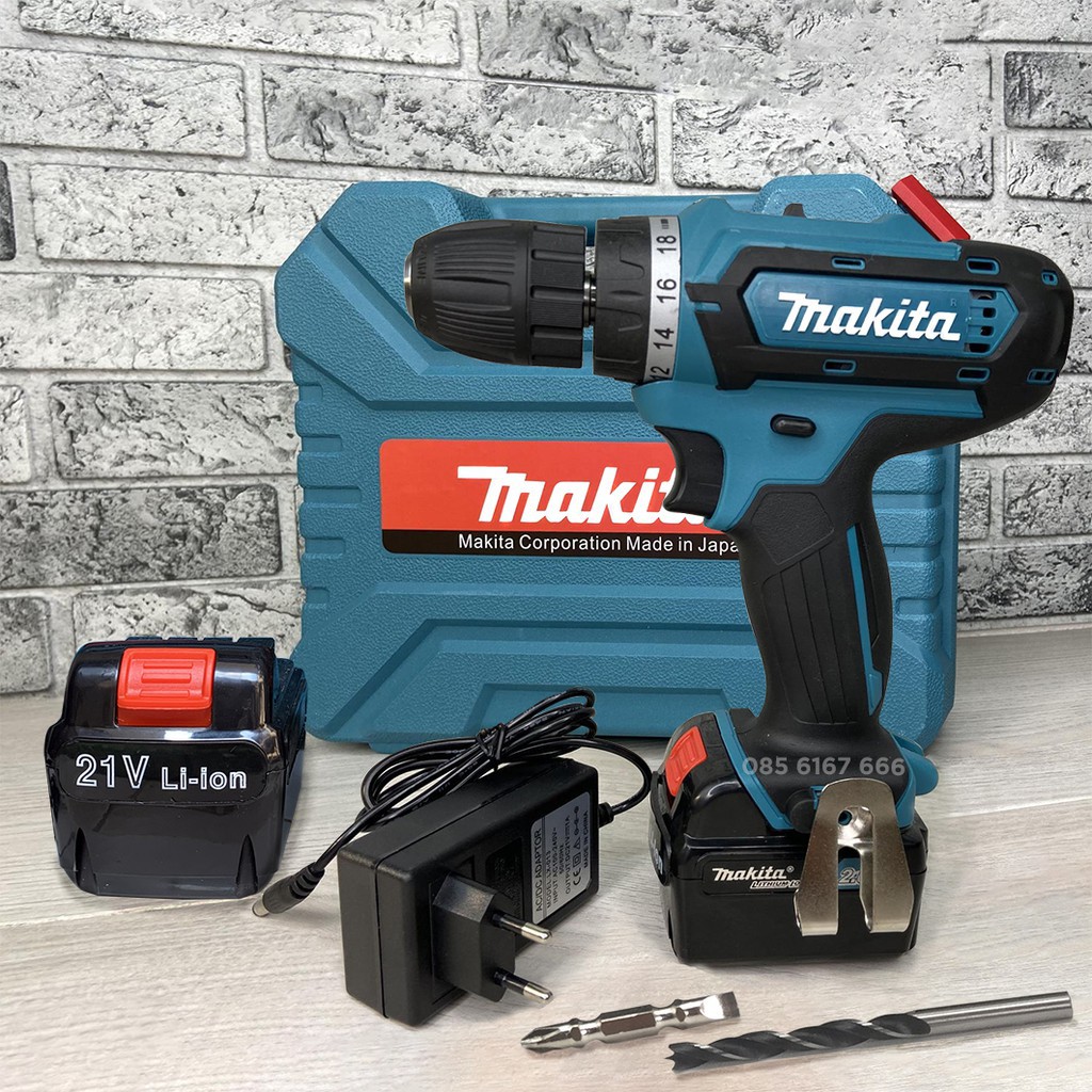 Máy Khoan KB Dùng pin MAKITA 21V - Tặng Mũi khoan, Pin Vuông 5 Cell, 100% đồng, Máy bắt vít Makita 21v