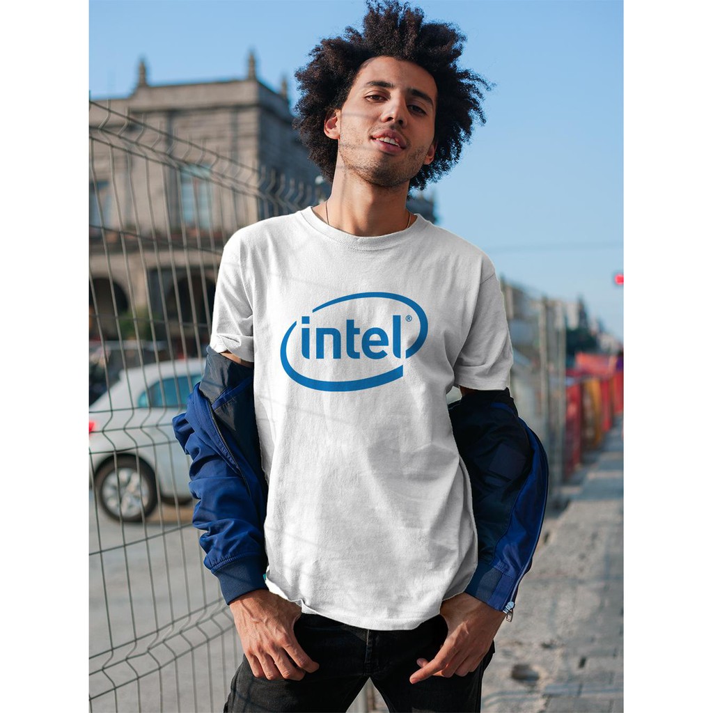 Áo thun in hình tập đoàn Intel màu xanh