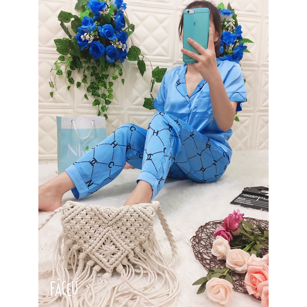 BỘ PIJAMA SATIN TAY NGẮN QUẦN DÀI CAO CẤP MS22