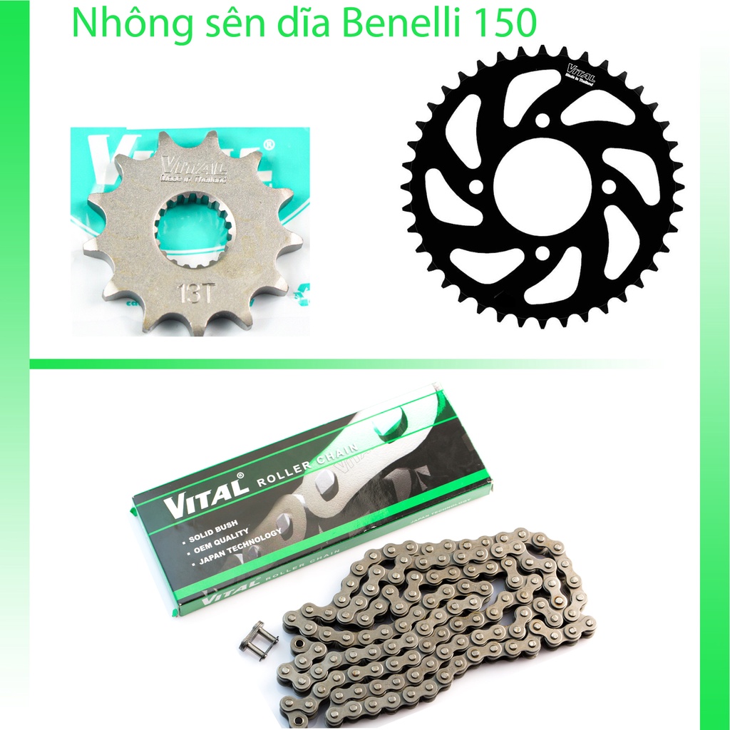 Nhông sên dĩa Benelli 150/TNT 150 sên 9 ly hiệu VITAL- NSD, xích đĩa tải chính hãng Thái Lan