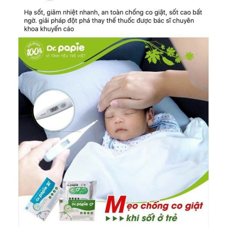 Khăn Lau Hạ Sốt Giảm Nhiệt An Toàn Cho Bé Từ 0m+ Dr.Papie (Hộp 25 Cái)