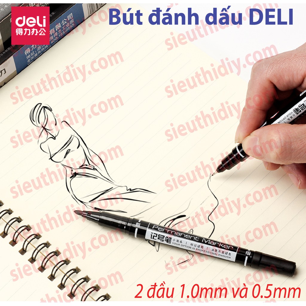 Bút đánh dấu DELI 2 đầu, ghi đĩa CD, mực không phai