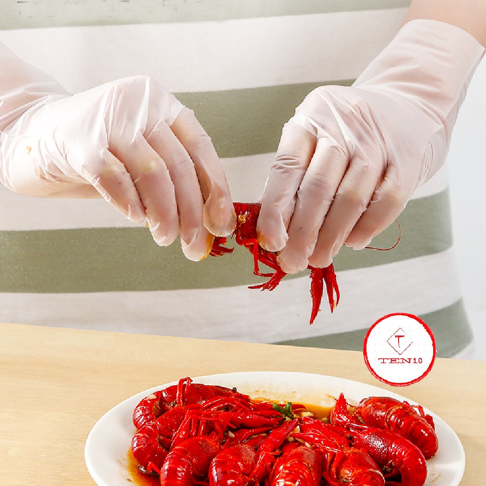 Găng tay nilon siêu dai  Hộp 100 găng  bao tay loại dầy dai, dùng 1 lần nhựa TPE chống rách chịu nhiệt an toàn vệ sinh