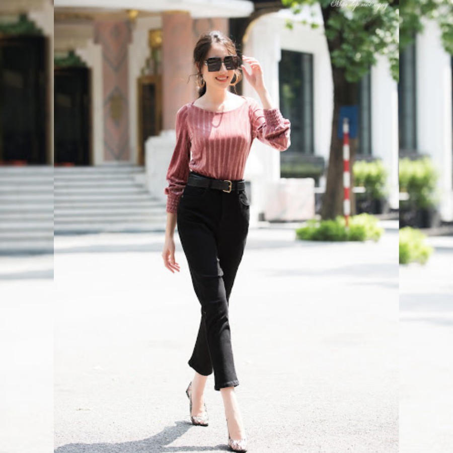 Quần baggy nữ thiết kế H&H Luxury - Quần jean đen baggy cạp cao Dáng thời thượng | BigBuy360 - bigbuy360.vn