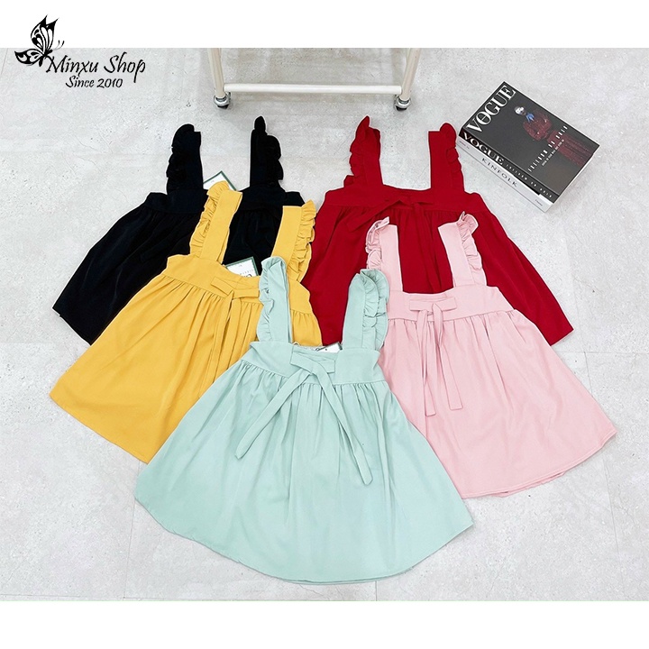 Bộ đồ ngủ 2 dây nữ, cổ vuông có nơ sexy gợi cảm, form rộng quần đùi dễ thương vải lụa trơm mềm mịn Minxu shop YL