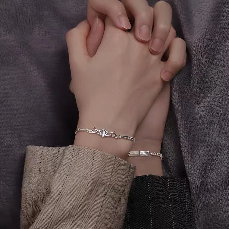 Vòng tay đôi nam nữ Vòng Tay Mạ Bạc 925 Khắc Chữ Princess and knight Thời Trang Cho Nam Và Nữ