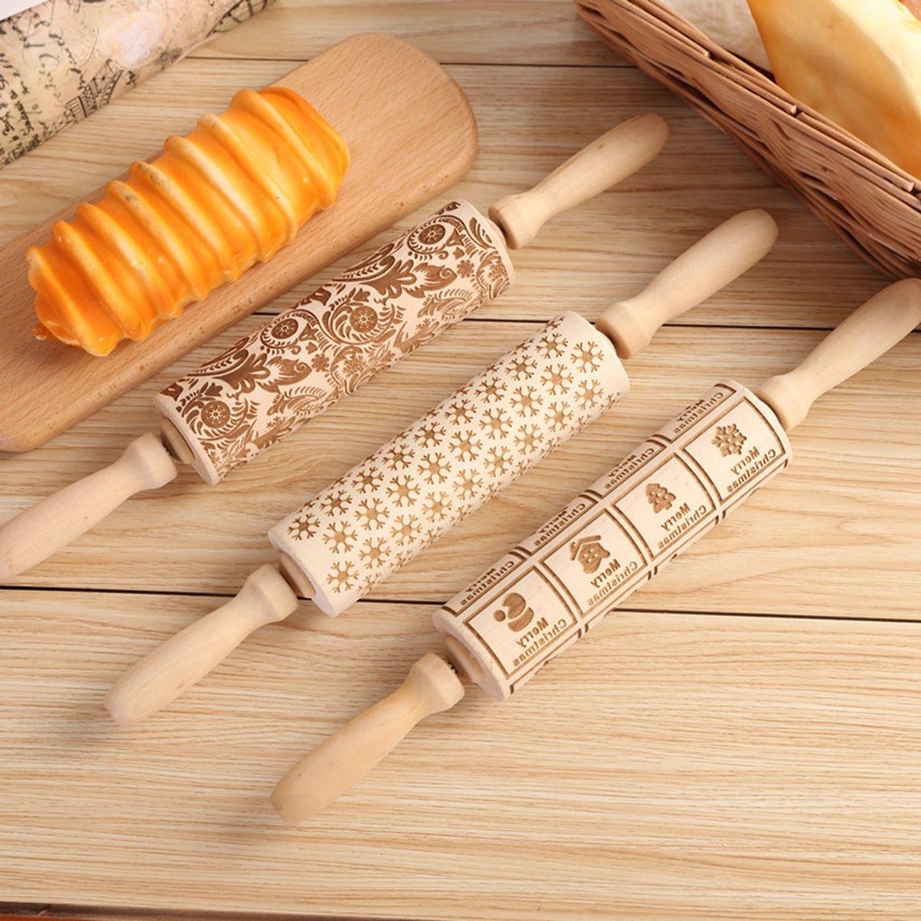 AUGUSTINA Cây Lăn Bột Dập Nổi Họa Tiết Giáng Sinh Trang Trí Thủ Công DIY