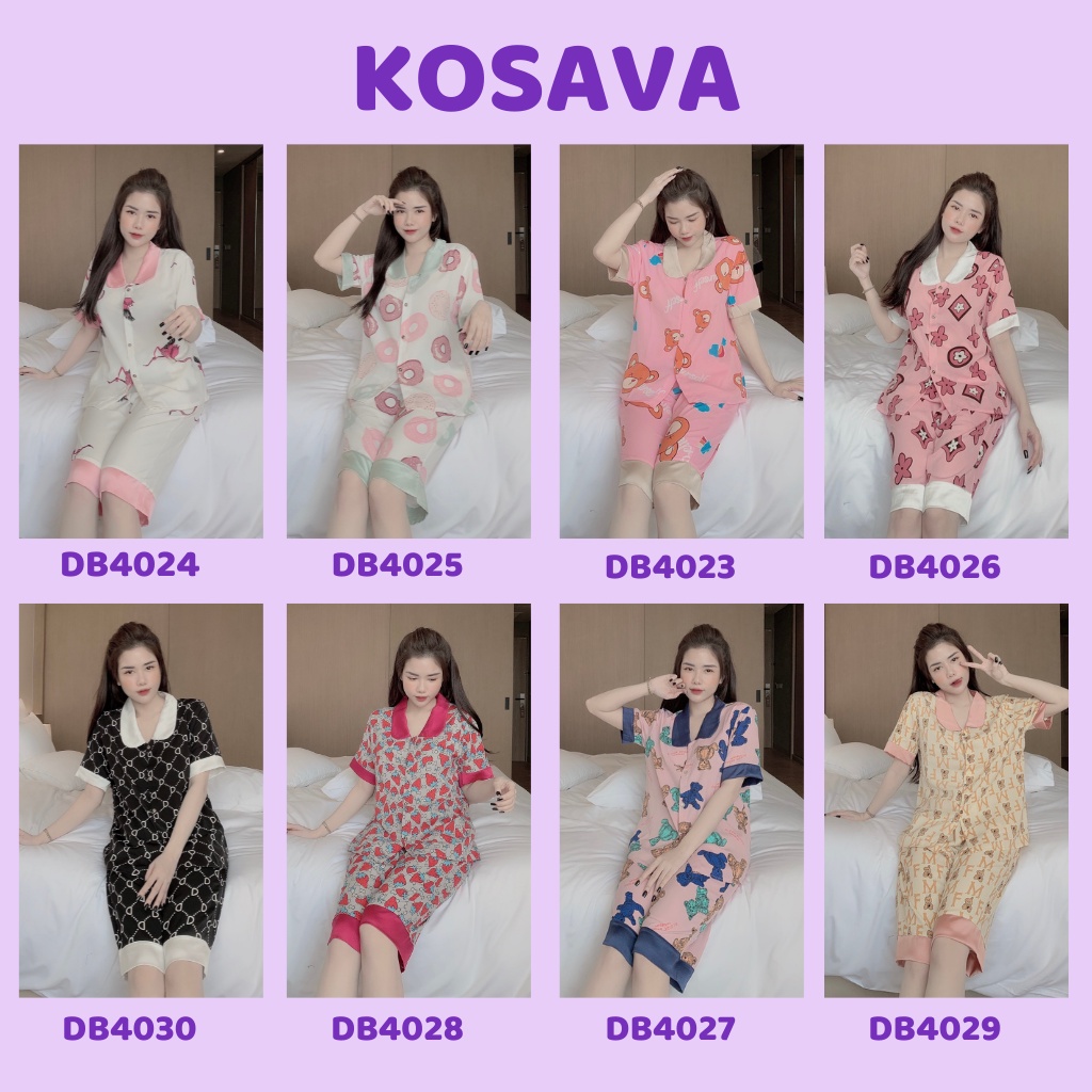 Bộ ngủ nữ pijama lụa lửng họa tiết tiểu thư dễ thương KOSAVA