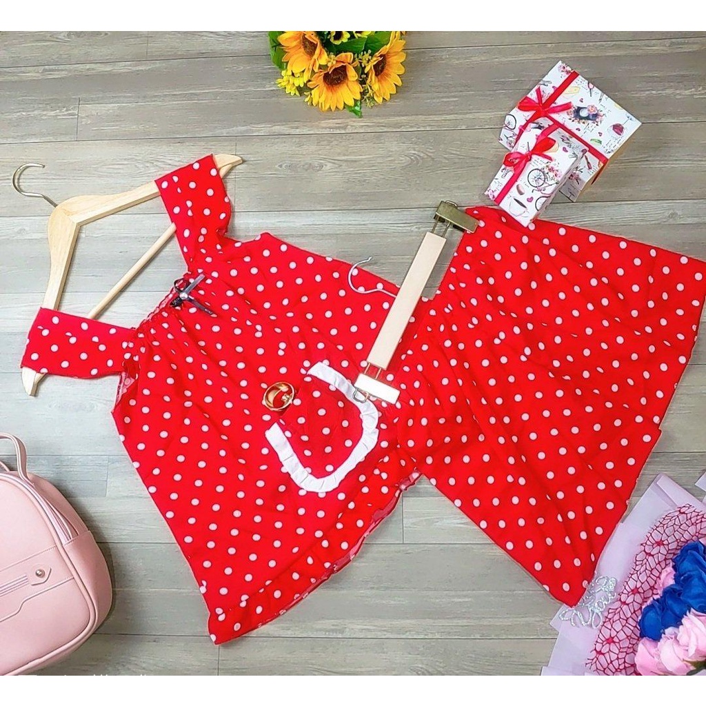❌ MẪU HOT❌❌ Đồ bộ đùi 2 dây chấm bi có túi , đồ bộ nữ mặc nhà xinh xắn , dễ thương chipchip90 M0097