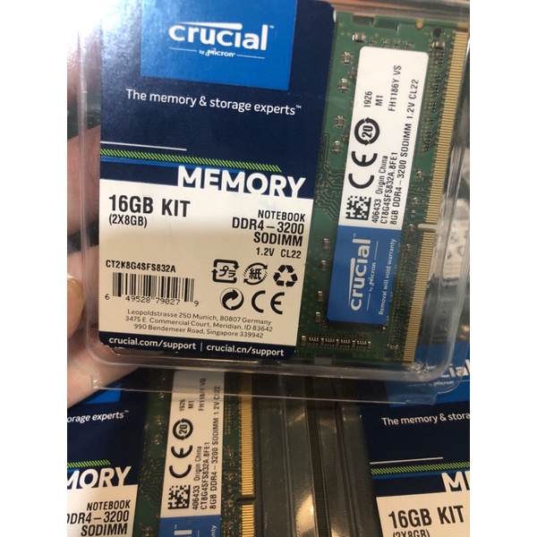 Ram laptop Crucial 16GB Kit (8GBx2) DDR4 3200 MT/s (PC4-25600) CL22 New