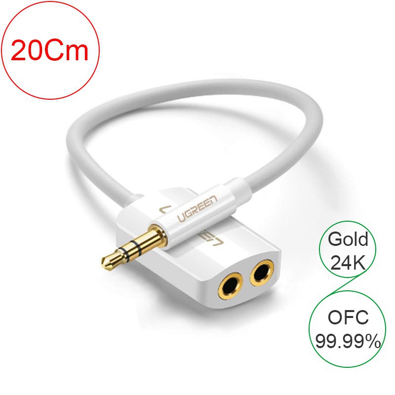 Cáp chia Audio 3.5mm 1 ra 2 tay nghe Cao Cấp Ugreen 10738 Chính Hãng màu trắng