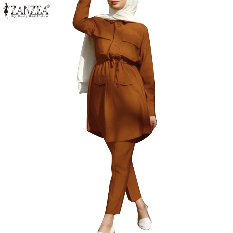 Zanzea Set Đồ Hồi Giáo Dài Tay Màu Trơn Thời Trang Nữ Tính