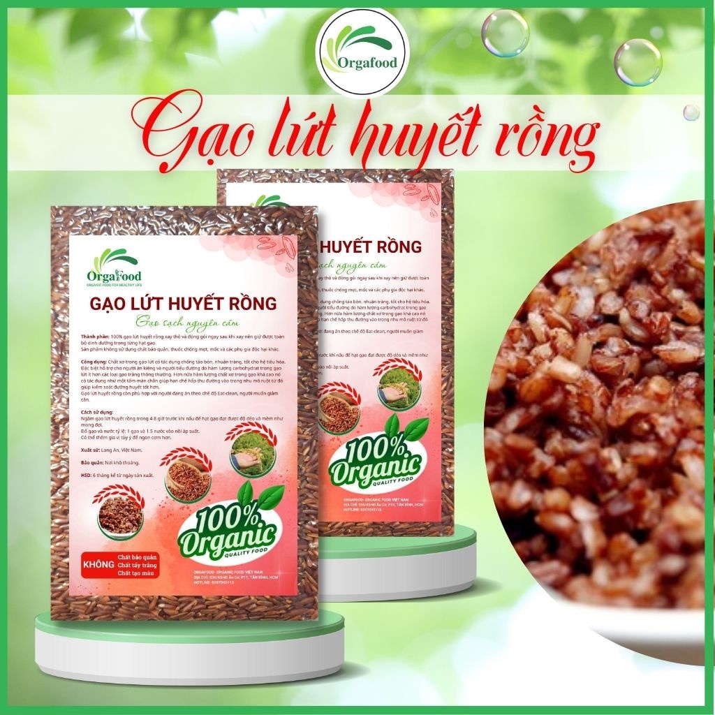 Gạo lứt huyết rồng Orgafood túi 1kg cho người ăn kiêng, giảm cân, tiểu đường