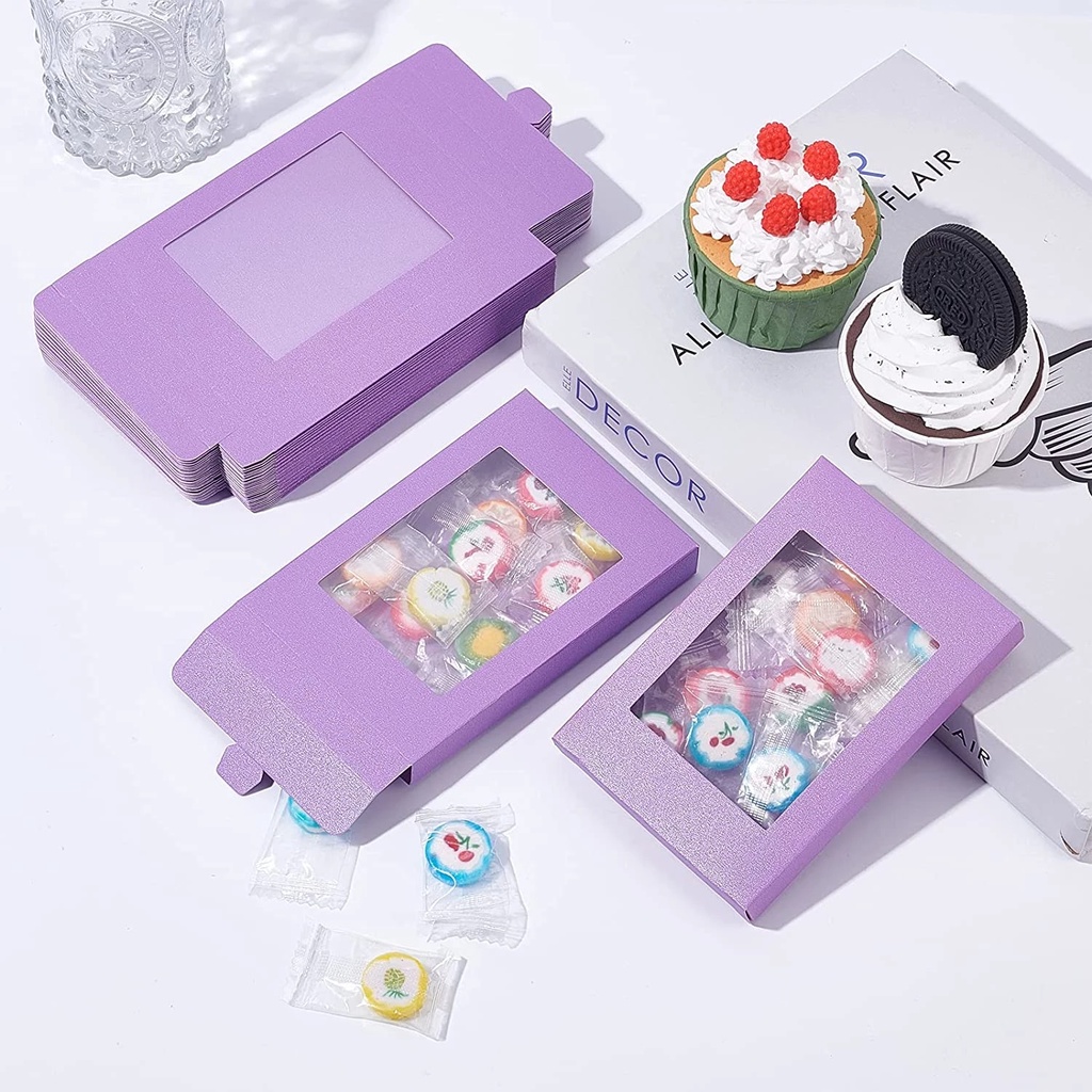 Hộp giấy kraft trong suốt đựng kẹo trưng bày kích thước 12.5*8.5*1.5cm chất lượng