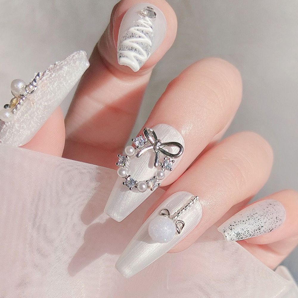 [Hàng mới về] Phụ kiện trang trí móng tay hình vòng hoa thắt nơ ngọc trai giả 3d Diy