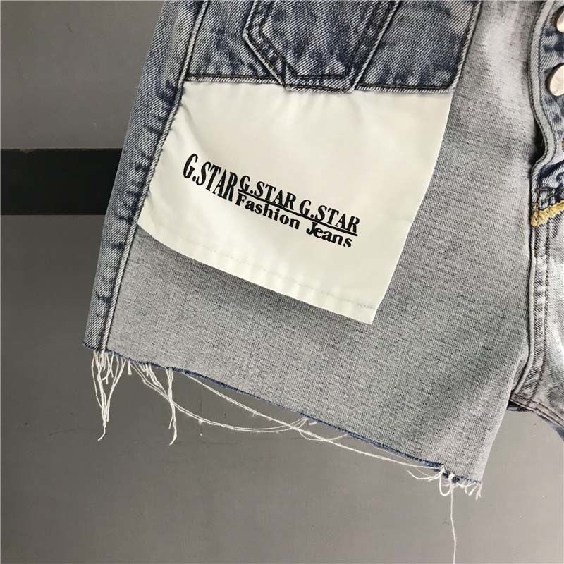 Quần Đùi denim Lưng Cao In Chữ Thời Trang Cho Nữ 11025