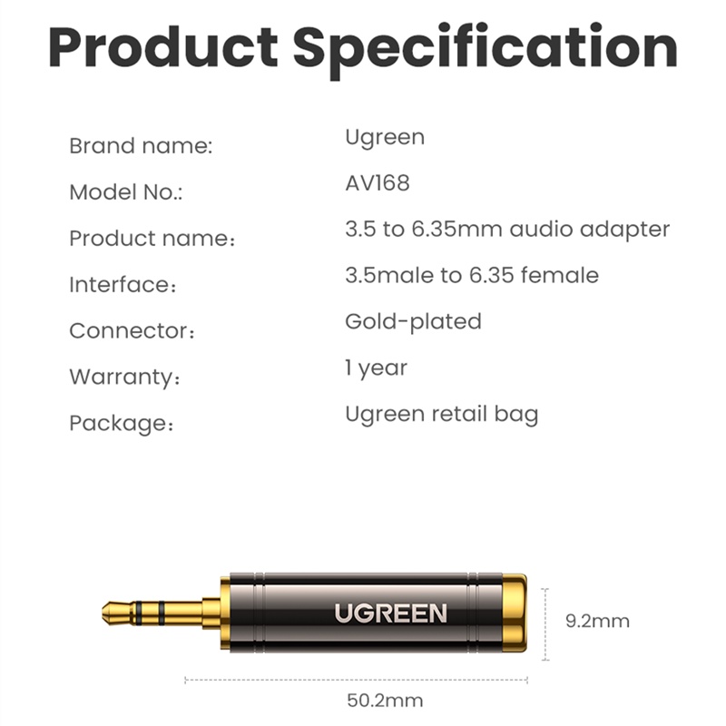 Ugreen Đầu Nối Âm Thanh Mạ Vàng 3.5mm Sang 6.5mm 6.35mm 1 / 4