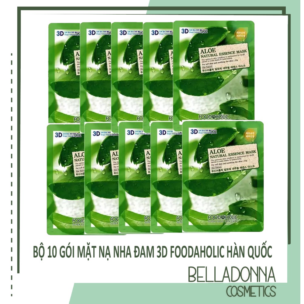 [CHÍNH HÃNG] Bộ 10 Gói Mặt Nạ Giữ Ẩm Da 3D Foodaholic Aloe Natural Essence Mask 23ml x10