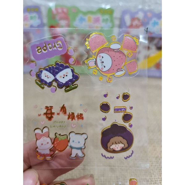 Bộ 3 tờ sticker chống nước tặng kèm cây đẩy/ miết sticker xinh xắn, mã DY-1095