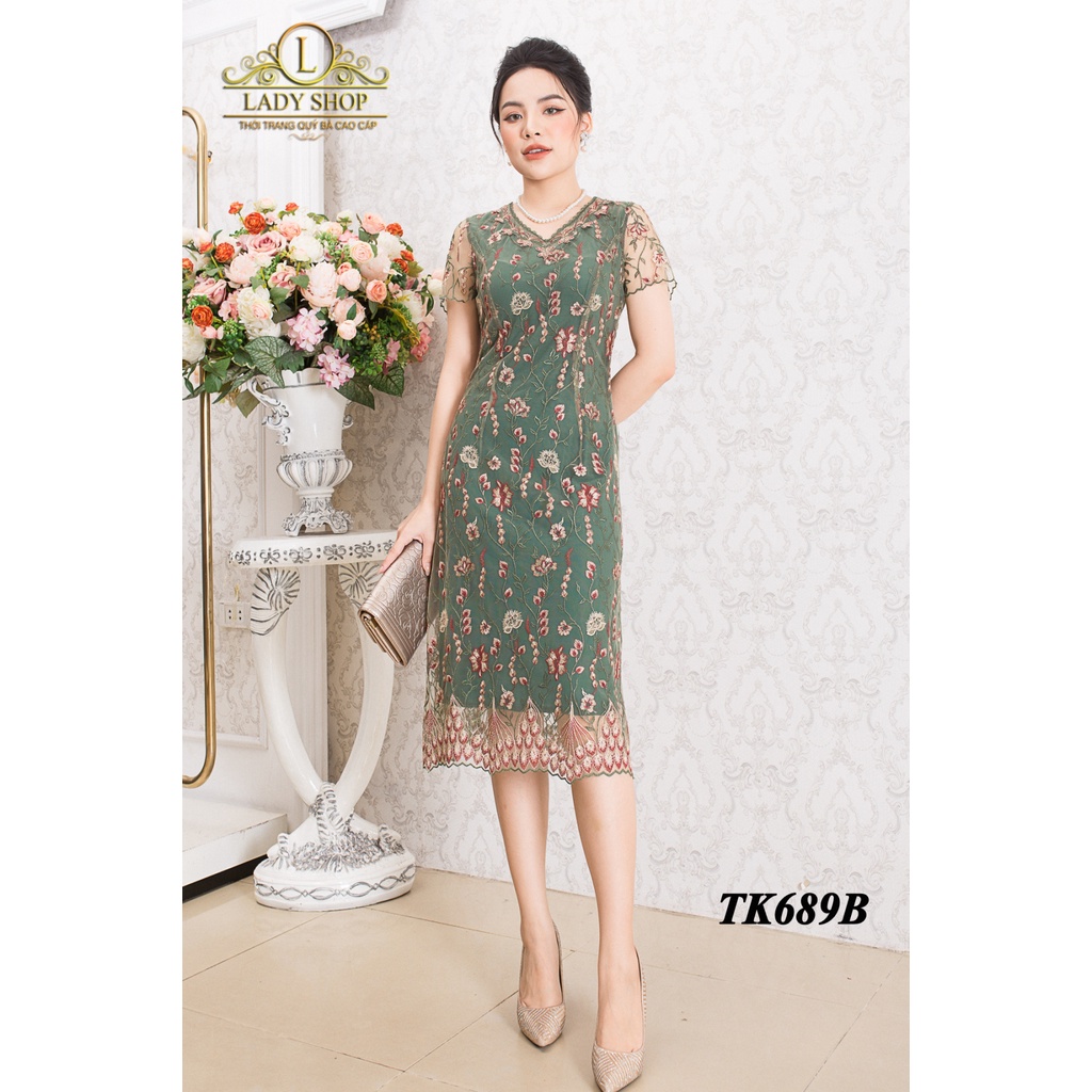 Đầm trung niên Ladyshop Đầm đi tiệc suông ren thêu cổ tim cao cấp TK689 | BigBuy360 - bigbuy360.vn