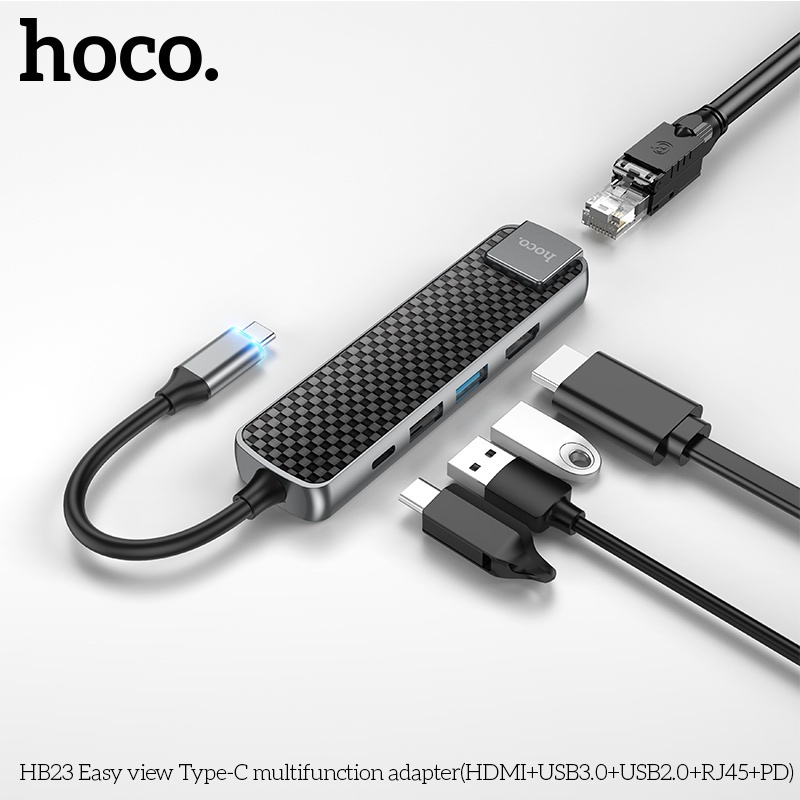 Bộ Chia 6 Cổng USB 3.0 Type C HOCO HB23 HB24 Tốc Độ Cao HDMI RJ45