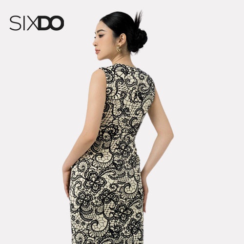 Đầm sát nách be họa tiết đen  SIXDO
