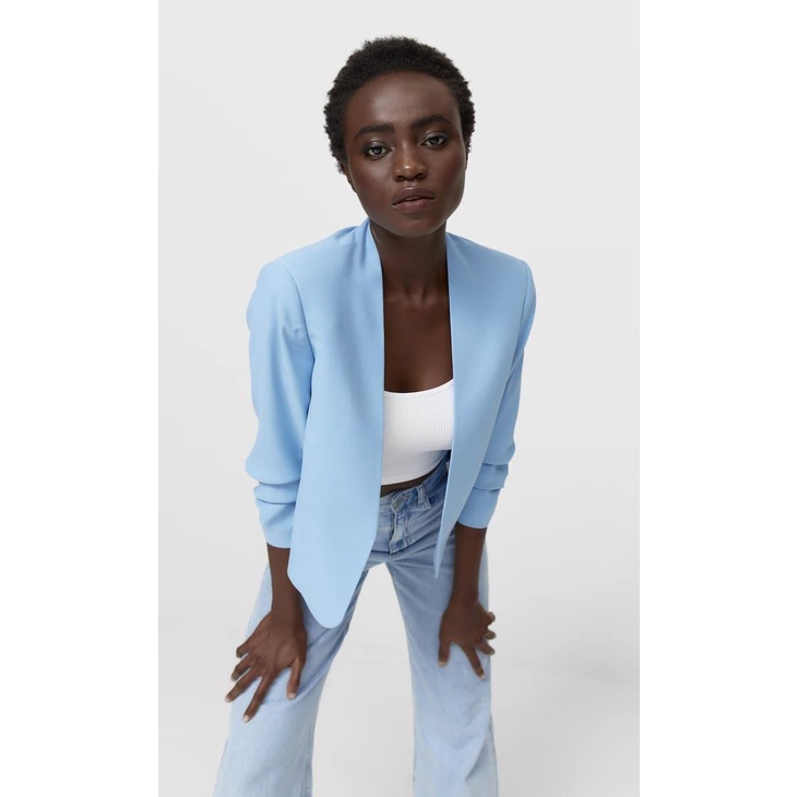 STRADIVARIUS - BLAZER LỬNG TAY RÚT NHẸ 2 MÀU NUDE, XANH TRỜI