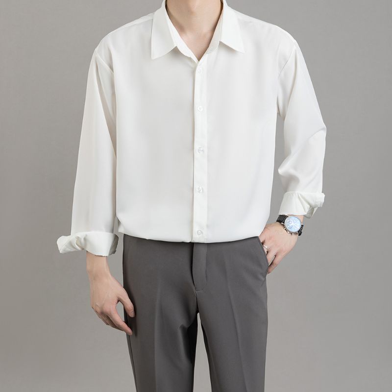 Áo sơ mi nam dài tay màu xanh,trắng vải lụa trượt Cao Cấp form rộng Hàn quốc ,co giãn nhẹ không nhăn thời trang công sở