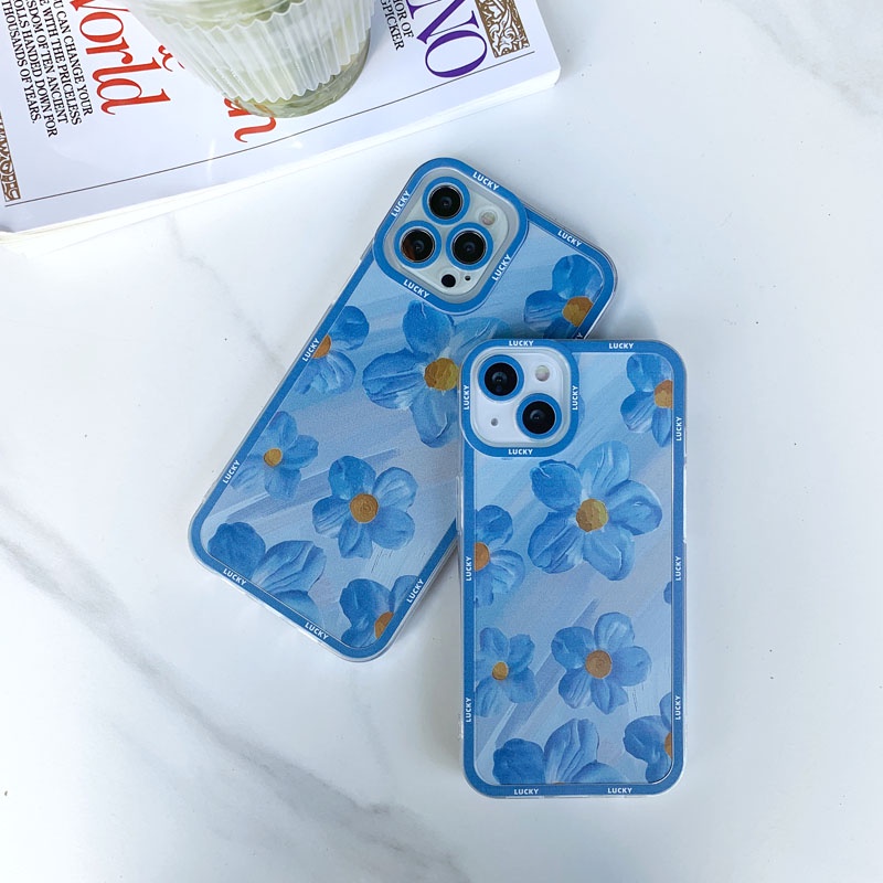 Ốp Điện Thoại TPU Silicon Mềm Chống Sốc Chống Bụi Họa Tiết Hoa Mắt Xanh Cho iPhone11 12 Pro Max 7 8 Plus X 13 XR XSMAX