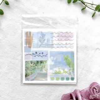 Set 4 sticker hoa lá, phong cảnh bầu trời màu sắc trang trí sổ