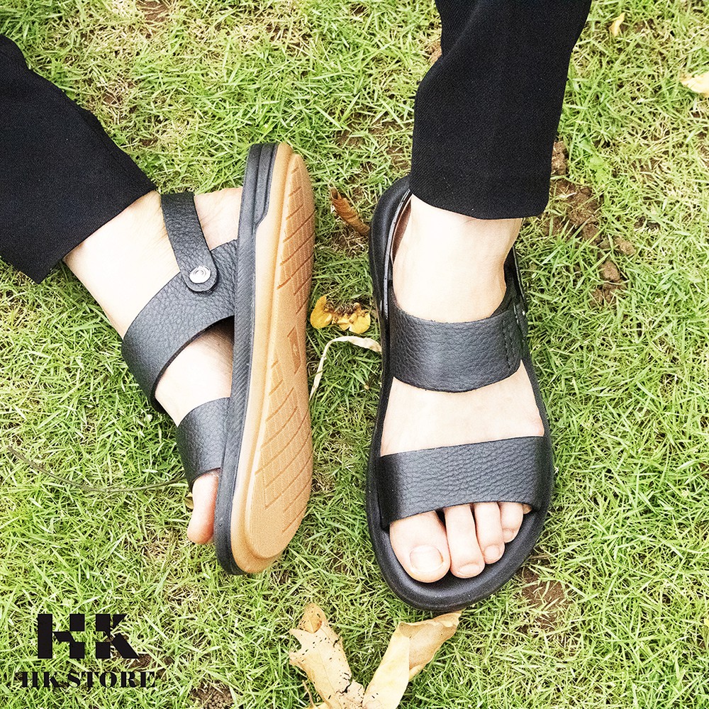 Dép da - Sandal da bò❤️HK.STORE❤️ da bò thật 100% kết hợp đế kếp khâu chắc chắn chấp mọi loại thời tiết