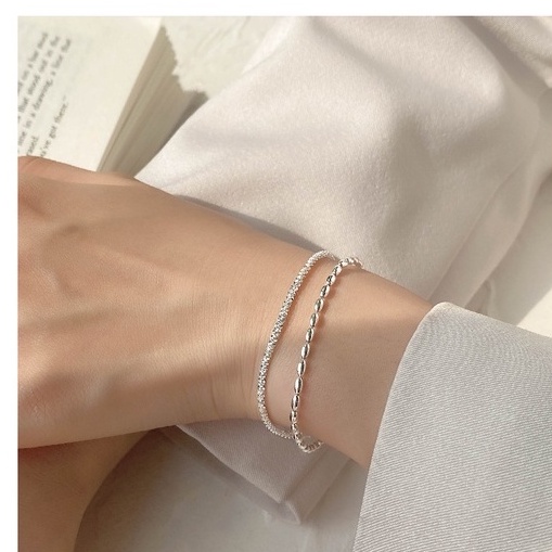 Vòng tay bạc ý 925 2 lớp hạt lắc tay nữ phụ kiện trang sức