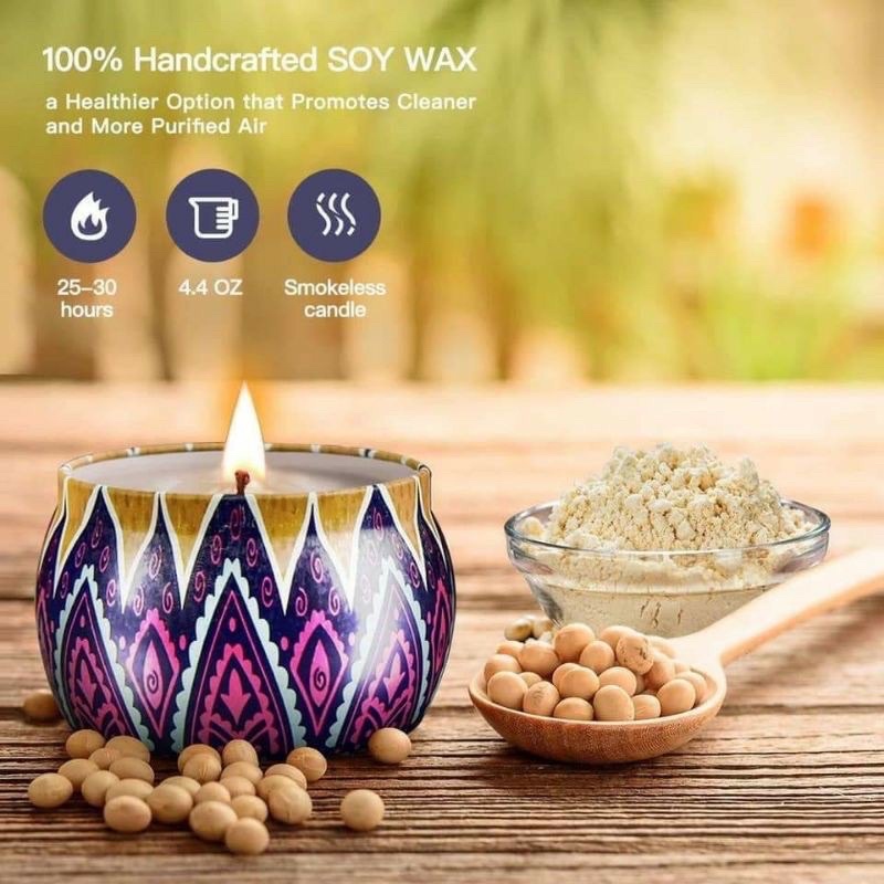 Nến hoa khô thơm xông phòng, khử Mùi, trang trí, mùi hương tự nhiên vỏ hộp thiếc - Nến Thảo Mộc
