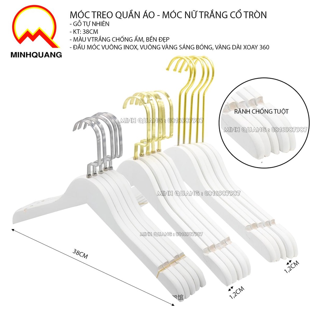 móc treo quần áo-mắc gỗ màu trắng-có rãnh chống trượt-đầu móc xoay 360 độ-chuyên dùng cho shop-gia đình,...