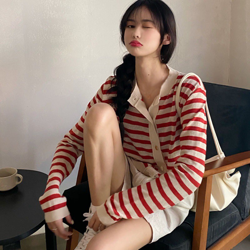 Áo Khoác Cardigan Sọc Nhiều Màu Thời Trang Cho Nữ
