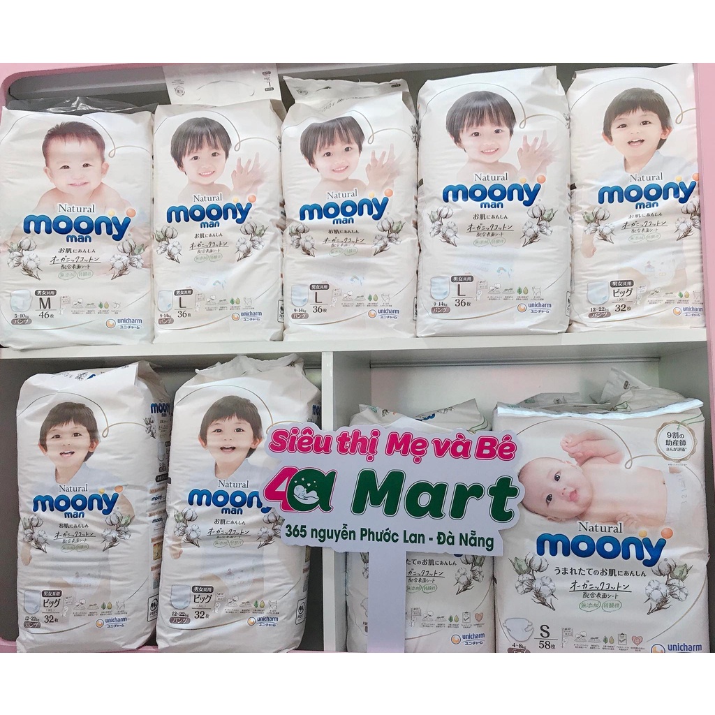 Bỉm Moony Natural nội địa nhật quần/dán size NB90/S82/M58/L44/XL38