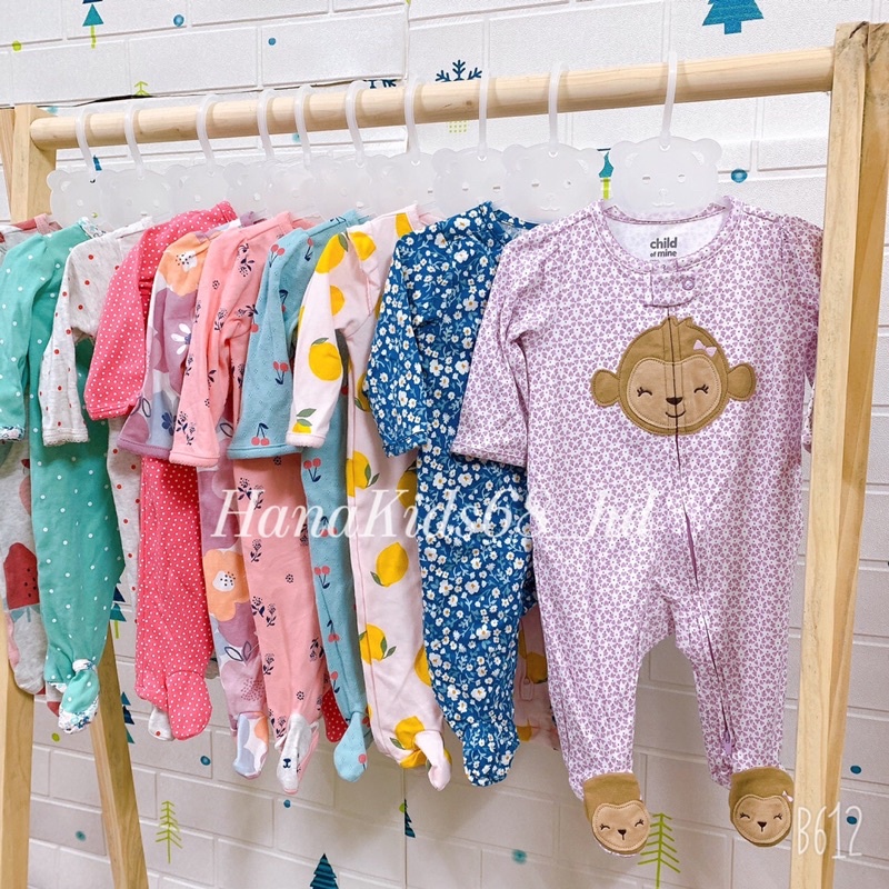 Body liền tất, body ngủ, sleepsuit cotton dành cho bé gái từ 4kg đến 6kg