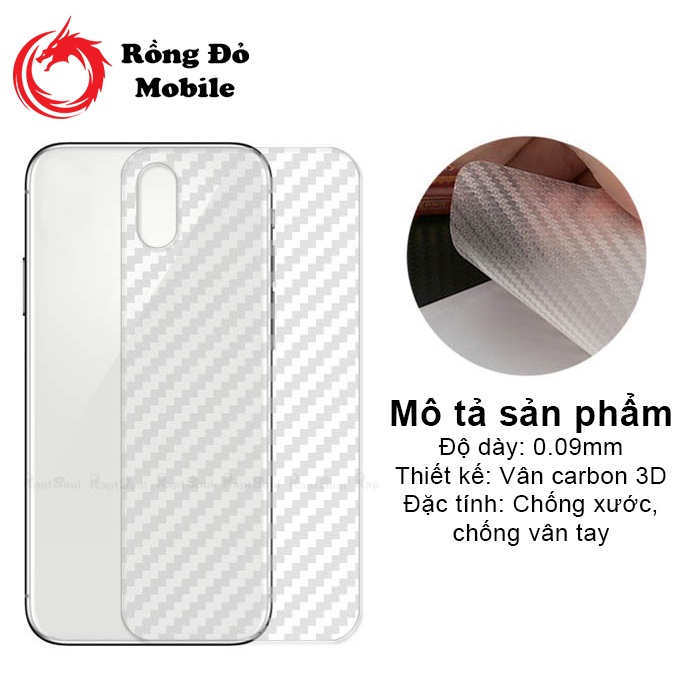 Miếng dán vân carbon lưng iphone 6/6S/7/8 Plus X/XS/XR/XSMax 11/11 Pro Max 12/12 Pro Max - Rồng Đỏ Mobile