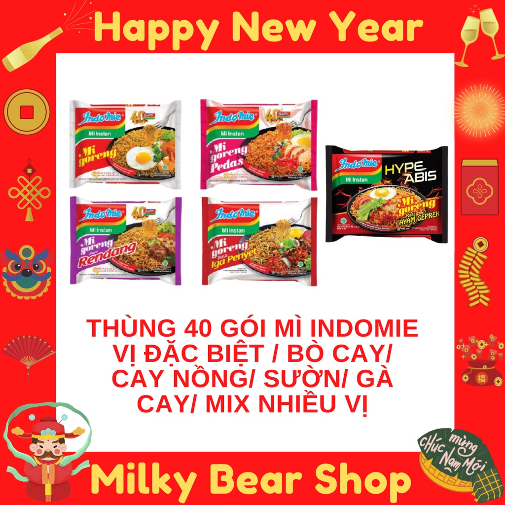 [THÙNG 40 GÓI] Mì xào khô/ mì trộn INDOMIE BÒ CAY/CAY NỒNG/SƯỜN/ĐẶC BIỆT/MIX 4 VỊ/MIX 5 VỊ