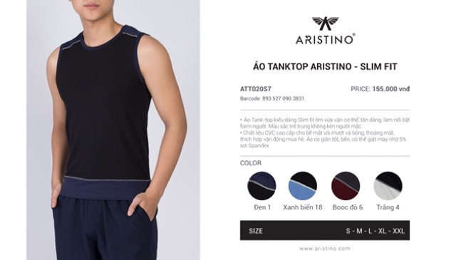 Áo tanktop Aristino chờm vai phối màu khoẻ khoắn