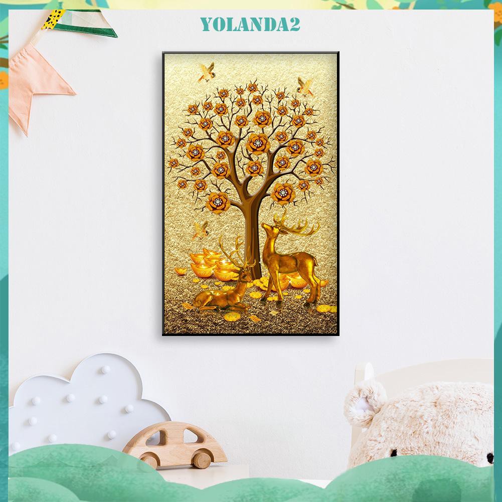 Tranh Đính Đá Tự Làm Trang Trí Nhà 5d Hình Nai Vàng