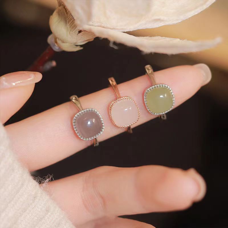 Nhẫn Đính Đá Ngọc Bích Nhân Tạo Hình Vuông Thời Trang Dành Cho Nữ