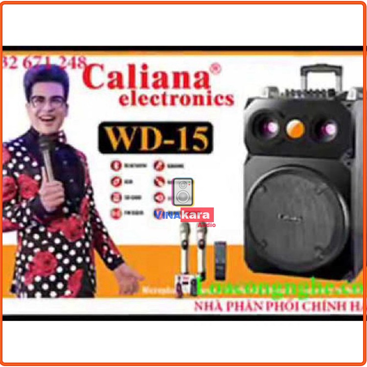 Loa kéo di động CALIANA WD-15 - Thùng gỗ , Bass 4 tấc , 2 Loa Treble Chính hãng