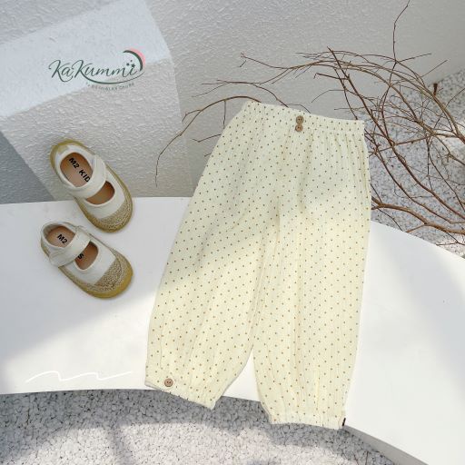 Quần bom xô muslin họa tiết cho bé, quần bom trẻ em bo chun 1QU128 Kakummi