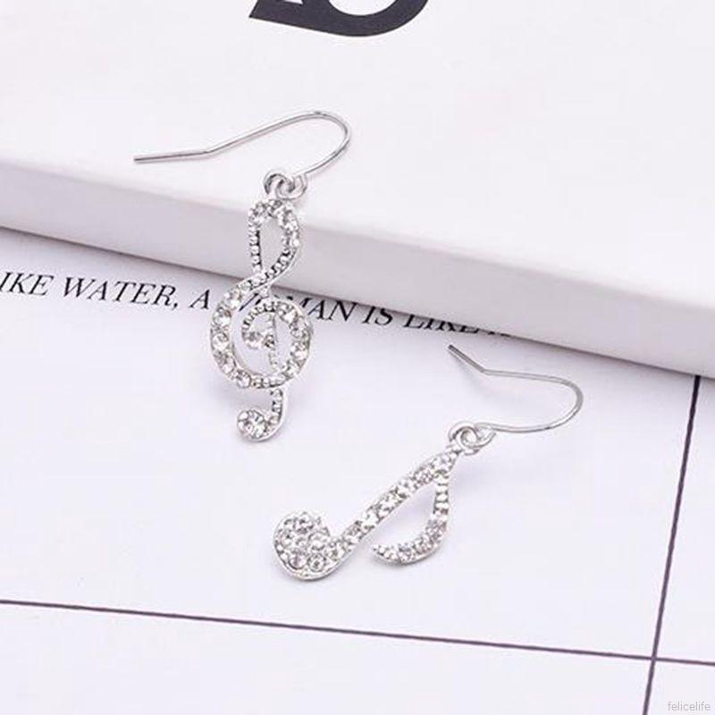 Đôi khuyên tai tạo hình nốt nhạc đính đá thời trang cho nữ