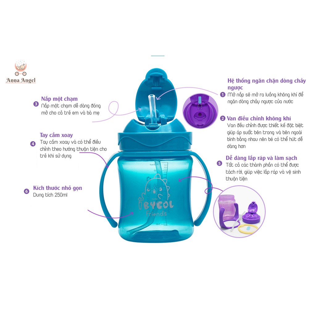 [CHÍNH HÃNG HÀN QUỐC] Cốc ống hút IBYEOL Friends Flip Color One Touch 250ml