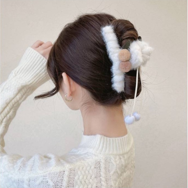 IF ME Kẹp Tóc Hình Nơ Phối Lông Nhiều Màu Sắc Ngọt Ngào